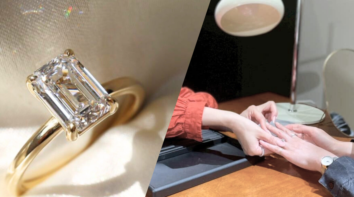 エメラルドカットダイヤモンド/ラボグロウンダイヤモンドの婚約指輪