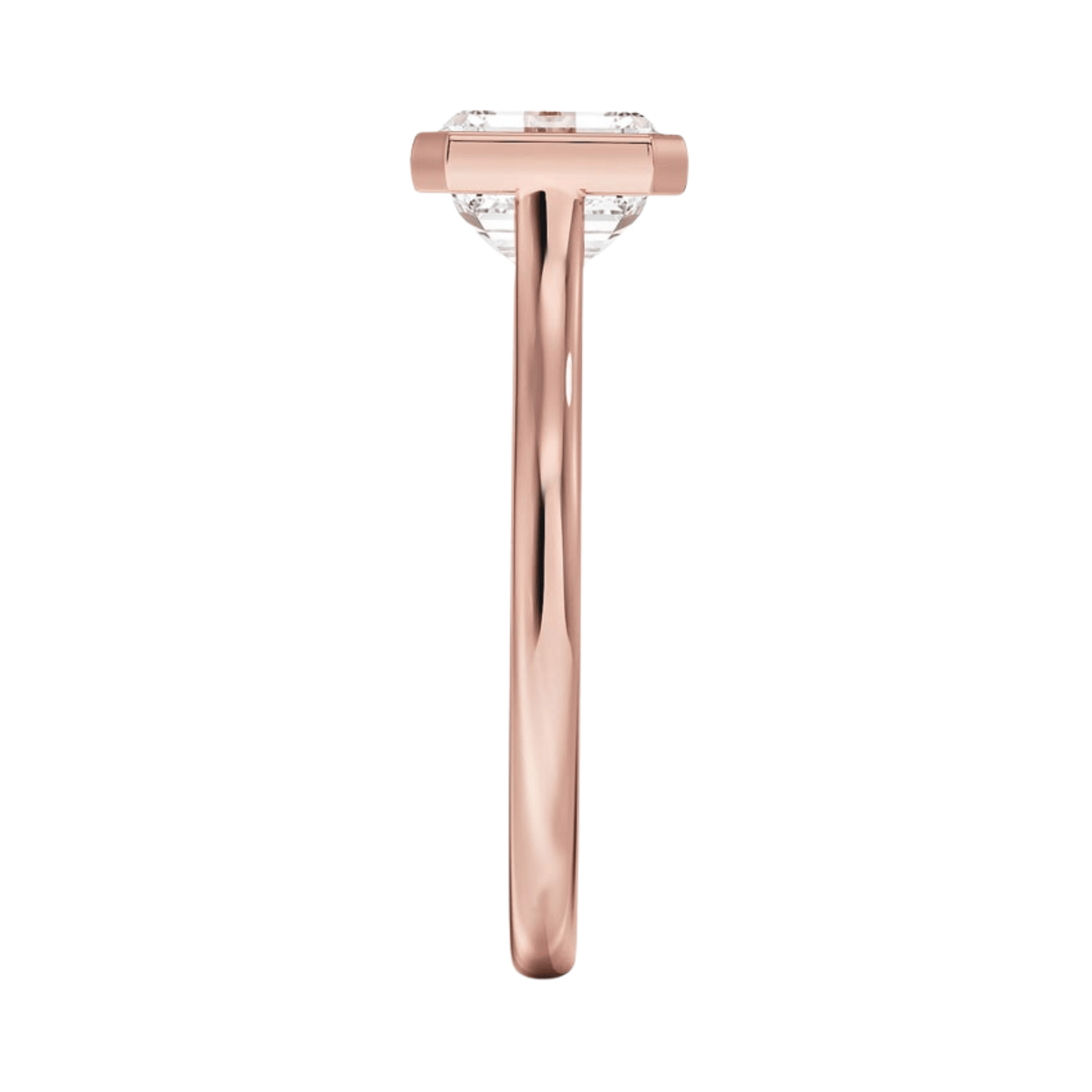 Carrie クッションカットEASTWESTセッティングベゼルリング | ラボグロウンダイヤモンド/ダイヤモンド 婚約指輪 ピンクゴールド 縦真横からの画像