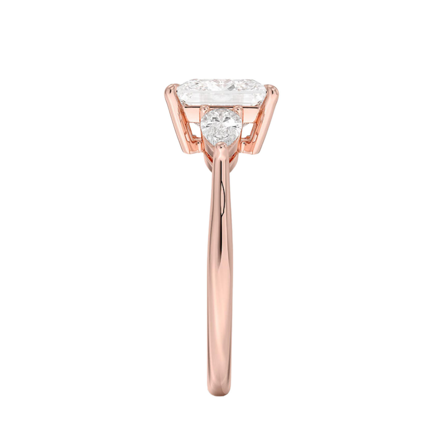 Isabella クッションカットサイドストーンリング | ラボグロウンダイヤモンド/ダイヤモンド 婚約指輪 ピンクゴールド 縦真横からの画像