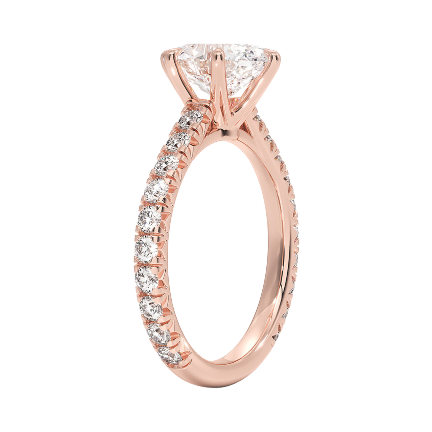 Louise オーバルカットパヴェリング | ラボグロウンダイヤモンド/ダイヤモンド 婚約指輪 ピンクゴールド 縦斜めからの画像