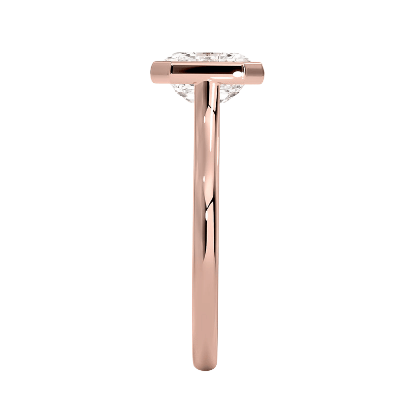 Mira アッシャーカット ベゼルリング | ラボグロウンダイヤモンド/ダイヤモンド 婚約指輪 ピンクゴールド 縦真横からの画像