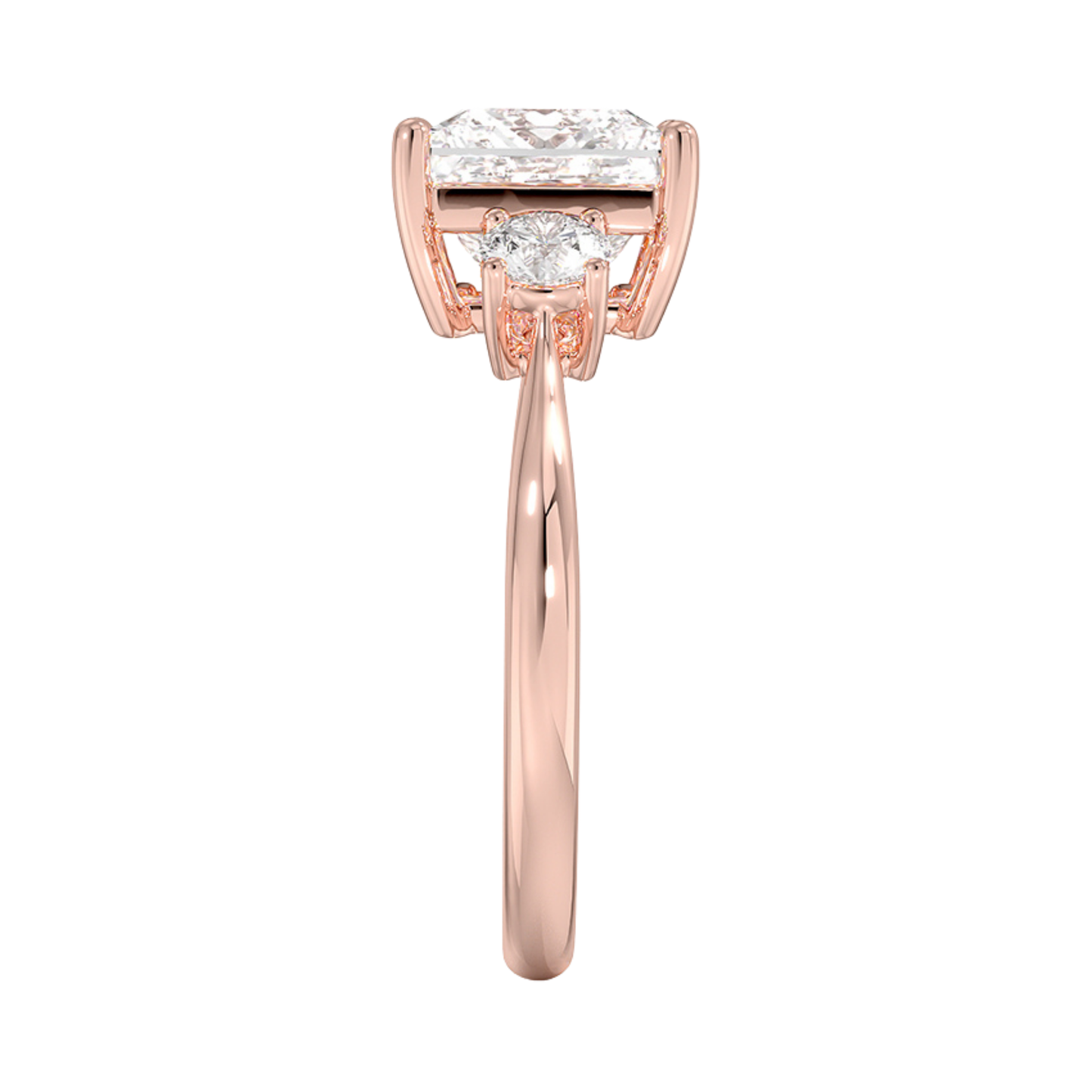 Rita プリンセスカットサイドストーンリング | ラボグロウンダイヤモンド/ダイヤモンド 婚約指輪 ピンクゴールド 縦真横からの画像