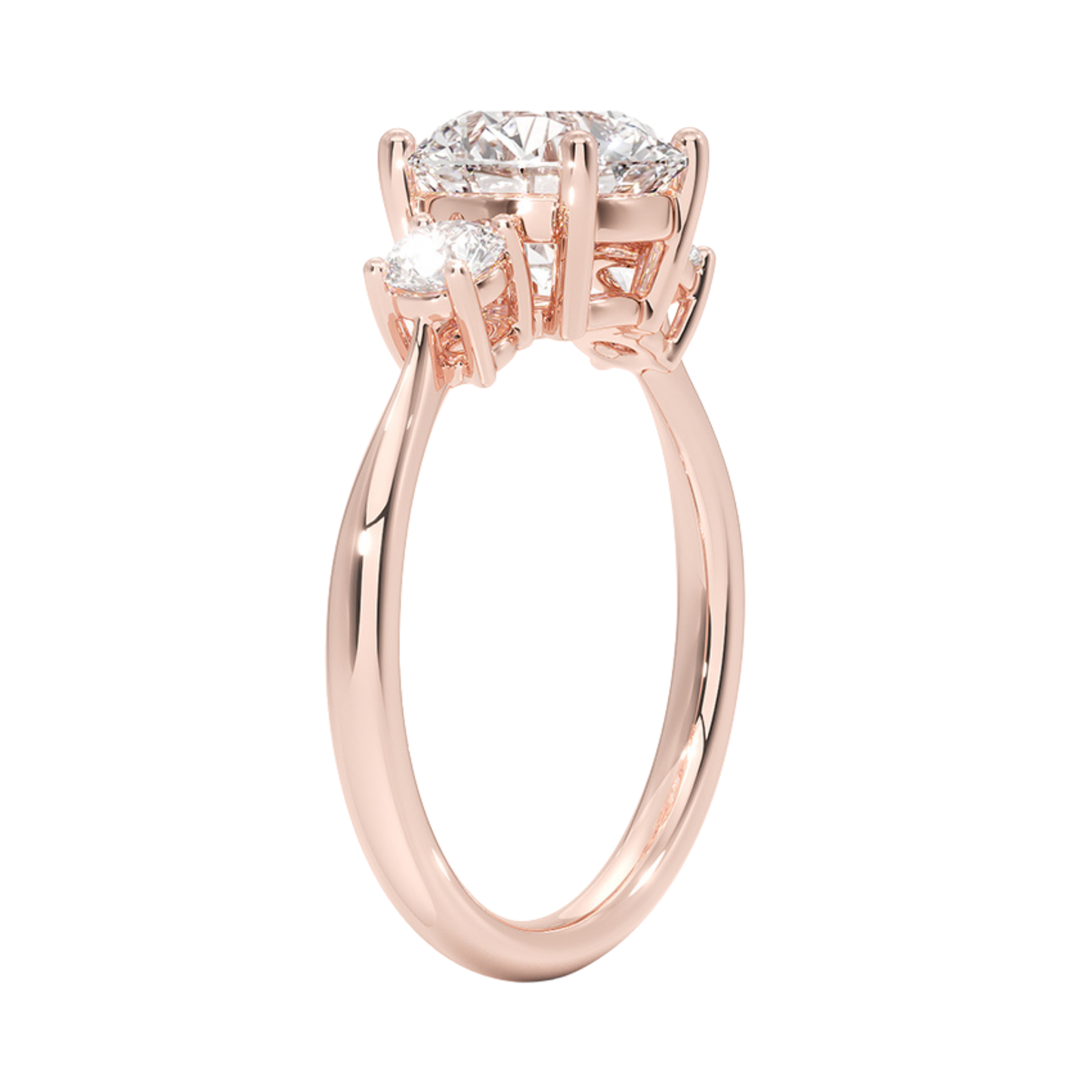 Rita オーバルカットサイドストーンリング | ラボグロウンダイヤモンド/ダイヤモンド 婚約指輪 ピンクゴールド 縦斜めからの画像