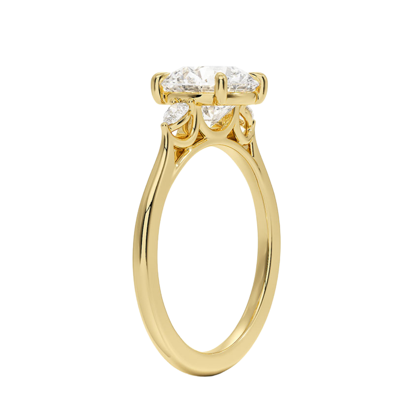 Vanessa ハートカットサイドストーンリング | ラボグロウンダイヤモンド/ダイヤモンド 婚約指輪 イエローゴールド 縦斜めからの画像