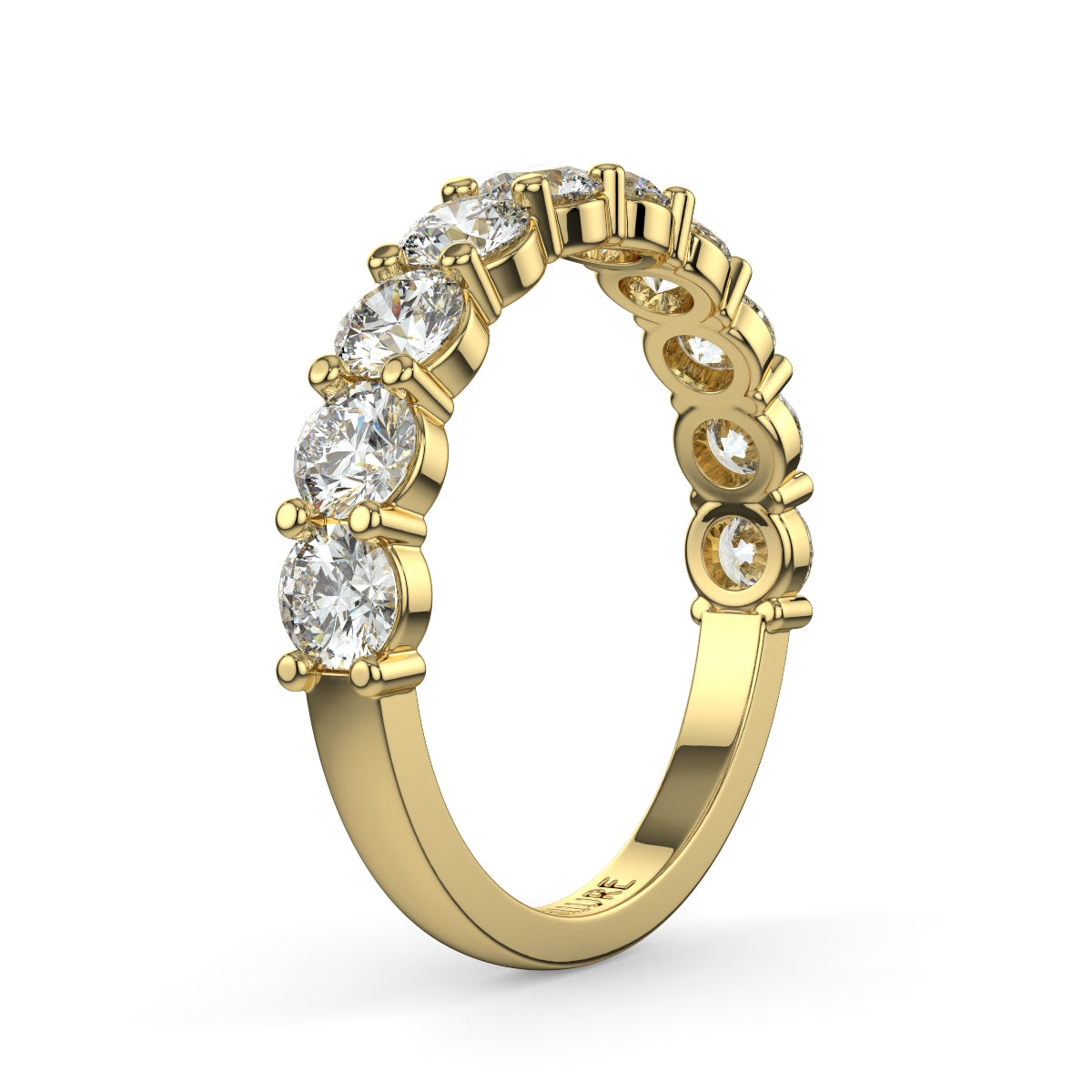 Emma ハーフエタニティリング 0.5ct /1.0 ct/2.0 ct ダイヤモンド/ラボグロウンダイヤモンド イエローゴールド 縦斜めからの画像