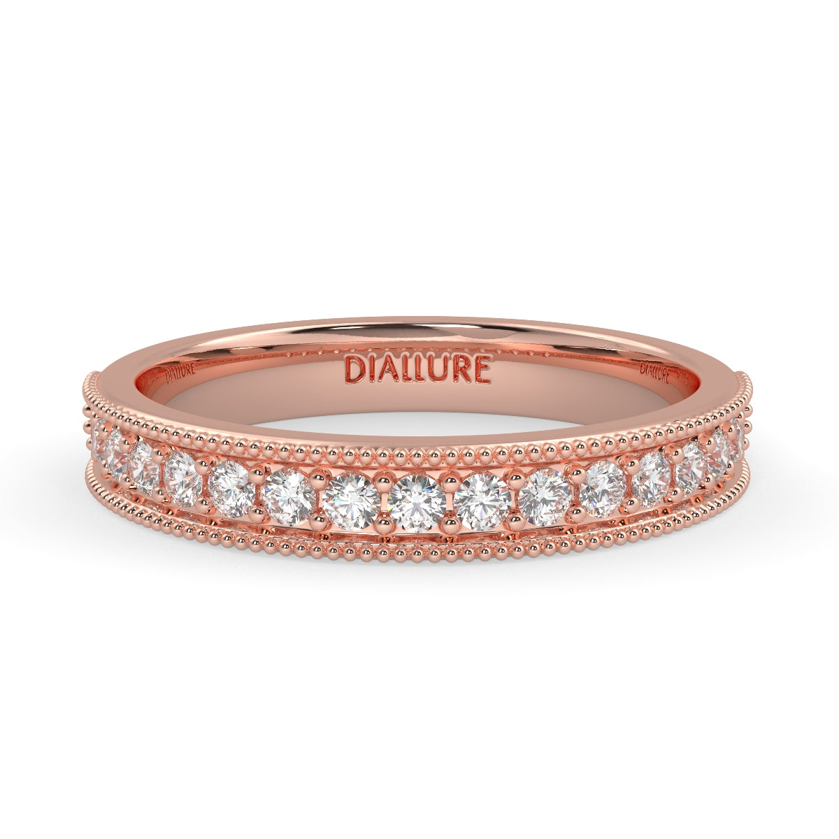 Natalie ミルグレインハーフエタニティリング ラウンドブリリアントカットダイヤモンド 0.24カラット ダイヤモンド/ラボグロウンダイヤモンド ピンクゴールド