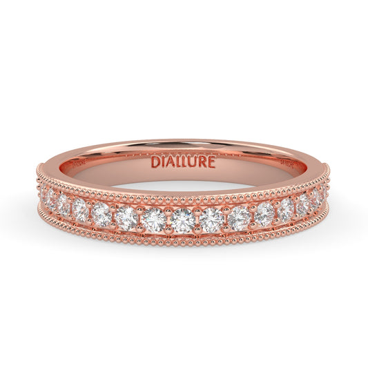 Natalie ミルグレインハーフエタニティリング ラウンドブリリアントカットダイヤモンド 0.24カラット ダイヤモンド/ラボグロウンダイヤモンド ピンクゴールド
