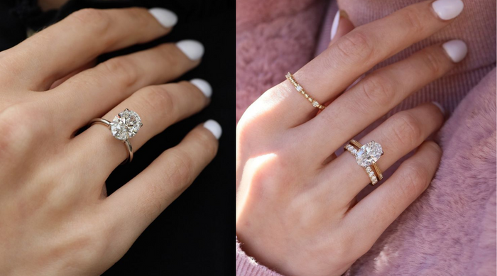 プラチナのダイヤリングとゴールドのダイヤリング