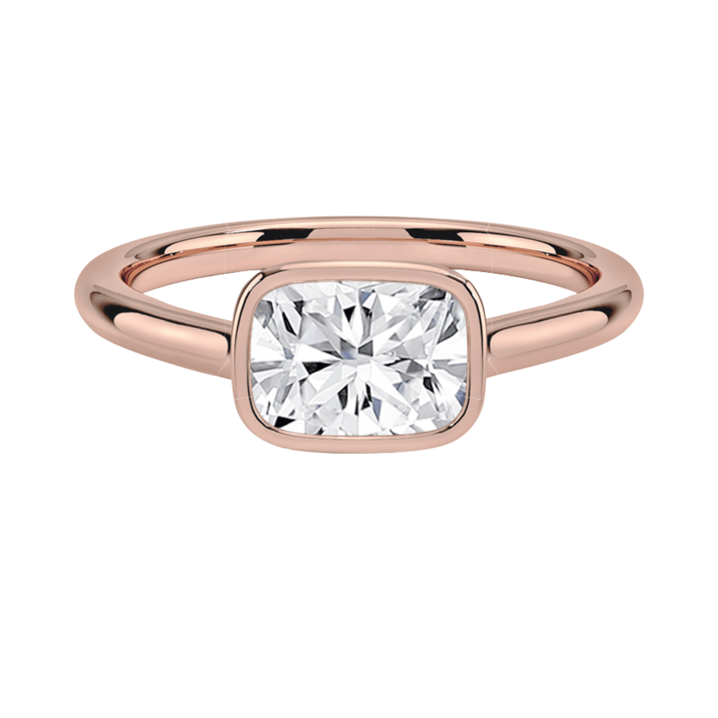 Carrie クッションカットEASTWESTセッティングベゼルリング | ラボグロウンダイヤモンド/ダイヤモンド 婚約指輪 ピンクゴールド