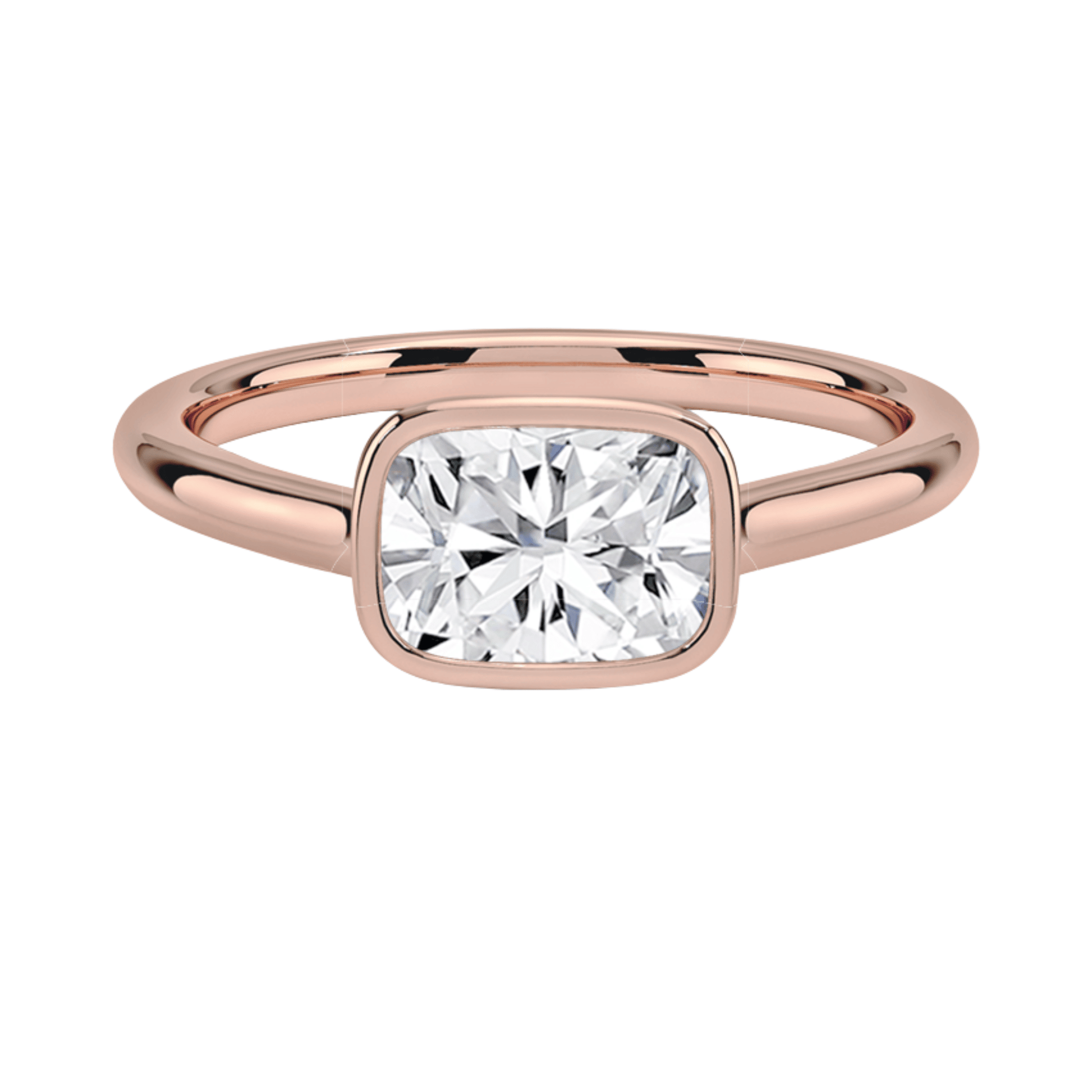 Carrie クッションカットEASTWESTセッティングベゼルリング | ラボグロウンダイヤモンド/ダイヤモンド 婚約指輪 ピンクゴールド