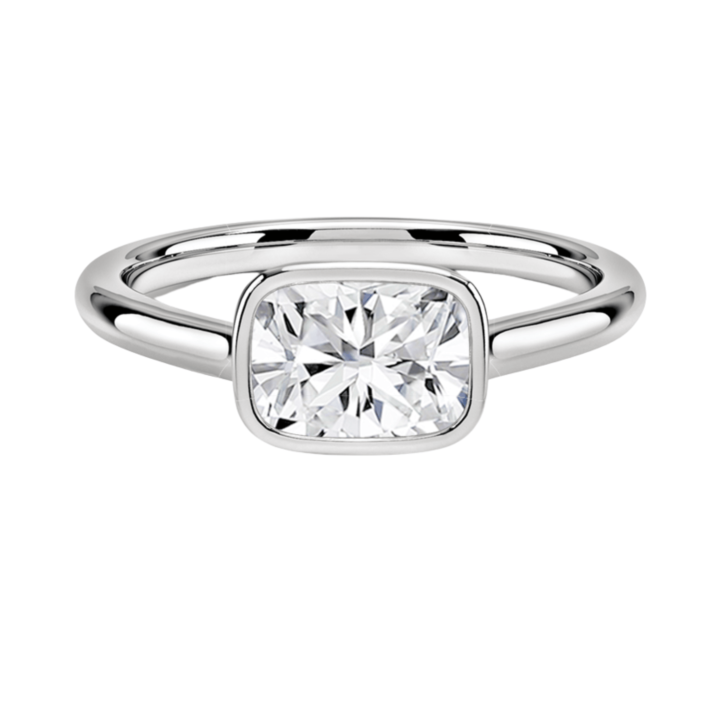 Carrie クッションカットEASTWESTセッティングベゼルリング | ラボグロウンダイヤモンド/ダイヤモンド 婚約指輪