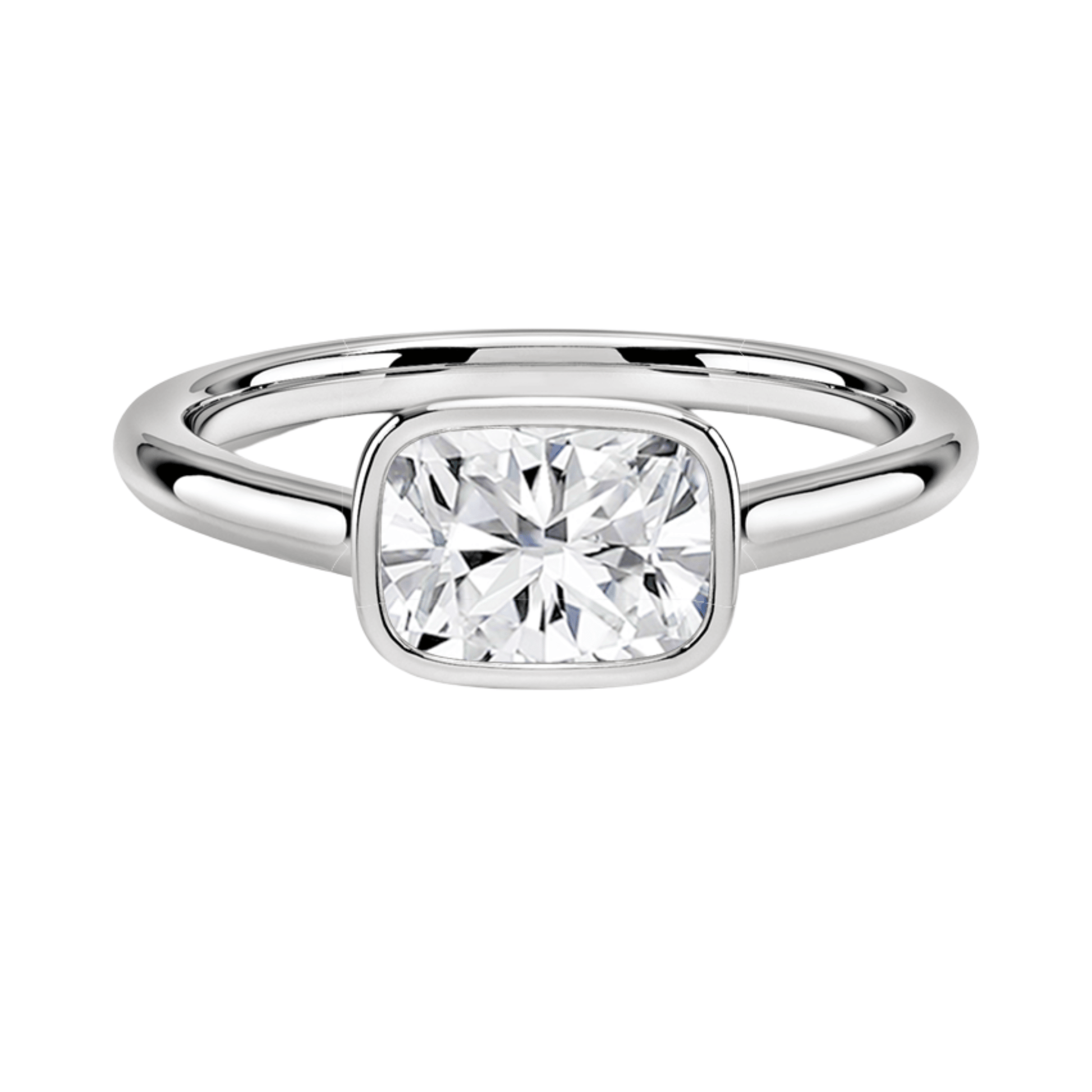 Carrie クッションカットEASTWESTセッティングベゼルリング | ラボグロウンダイヤモンド/ダイヤモンド 婚約指輪