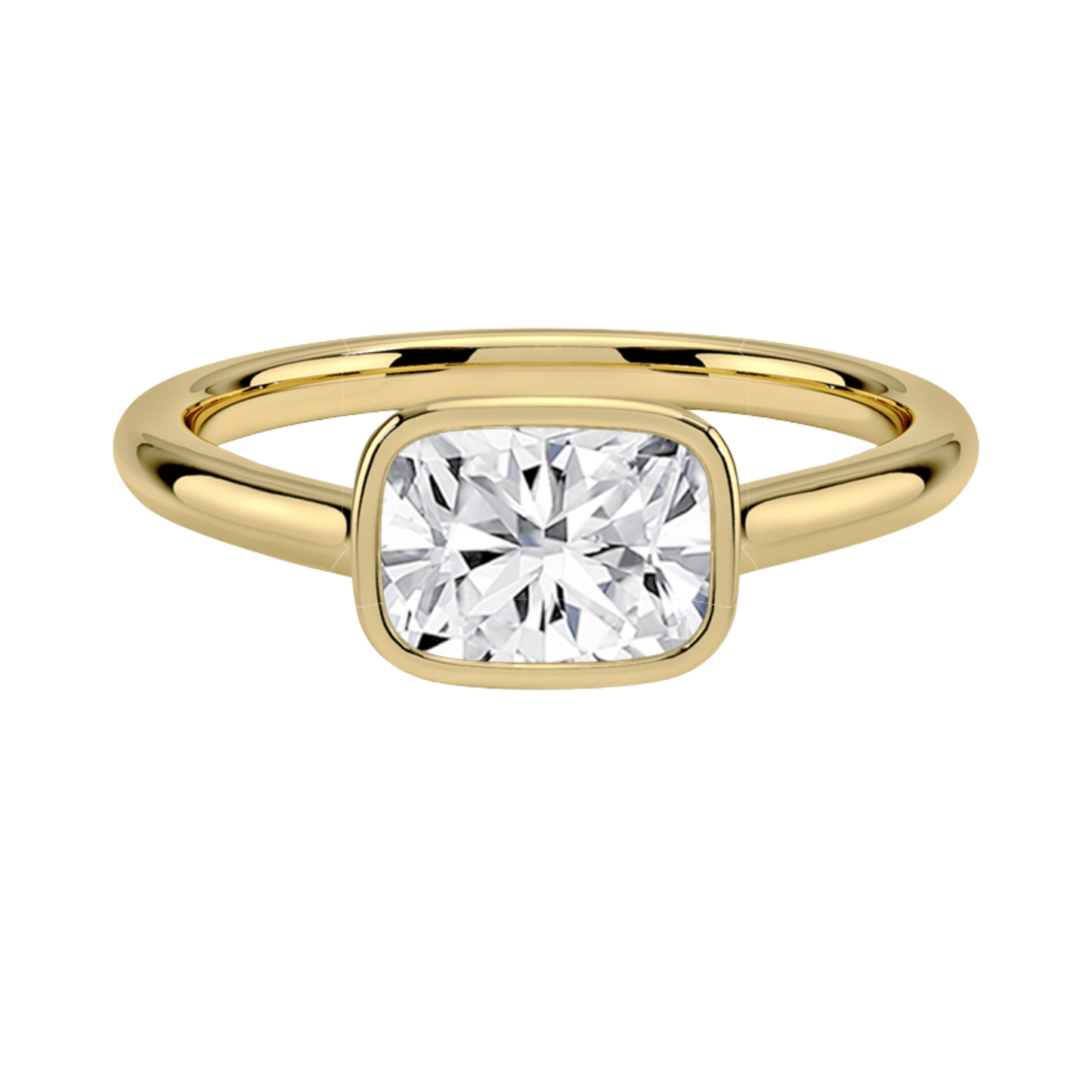 Carrie クッションカットEASTWESTセッティングベゼルリング | ラボグロウンダイヤモンド/ダイヤモンド 婚約指輪 イエローゴールド