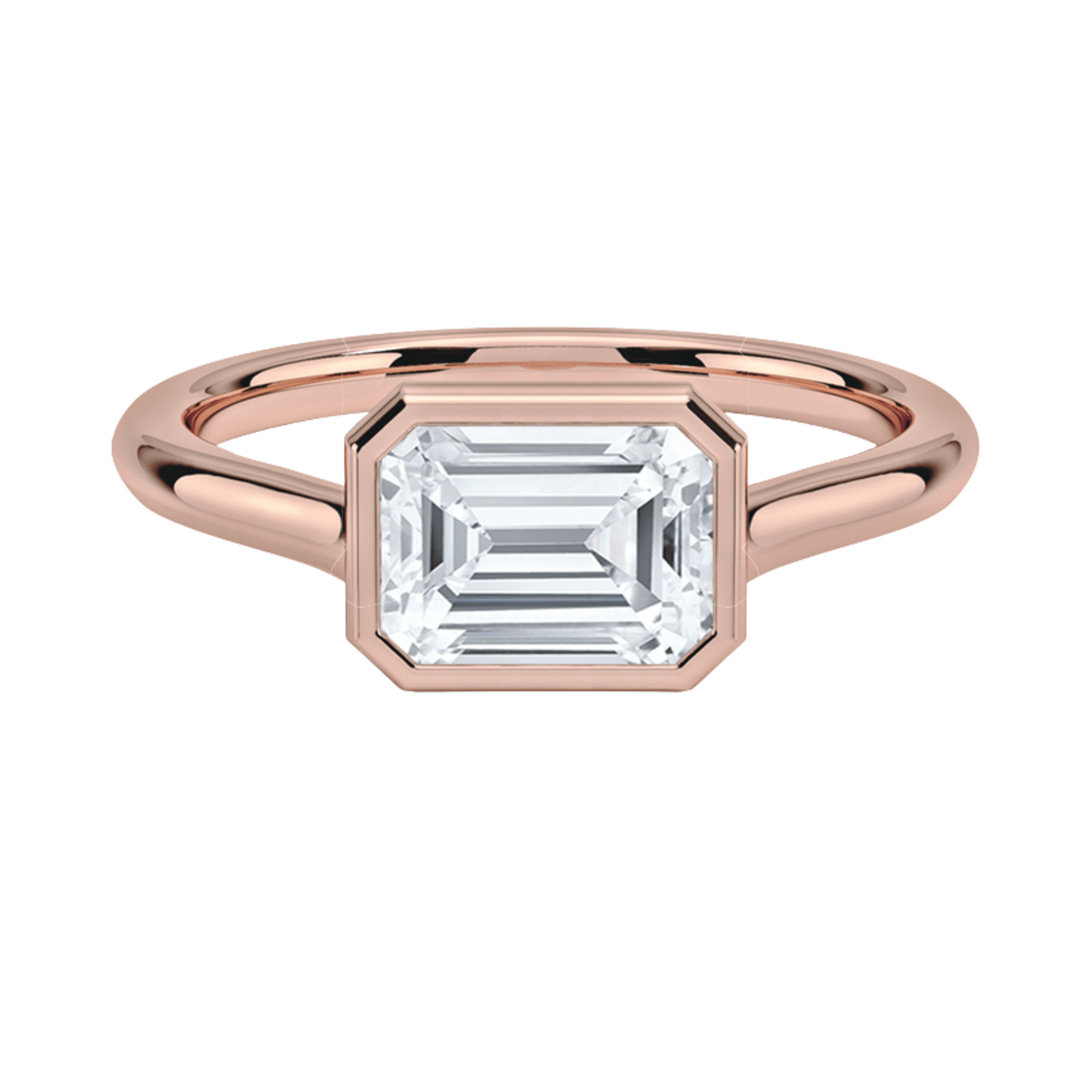 Carrie エメラルドカットEASTWESTセッティングベゼルリング | ラボグロウンダイヤモンド/ダイヤモンド 婚約指輪 ピンクゴールド
