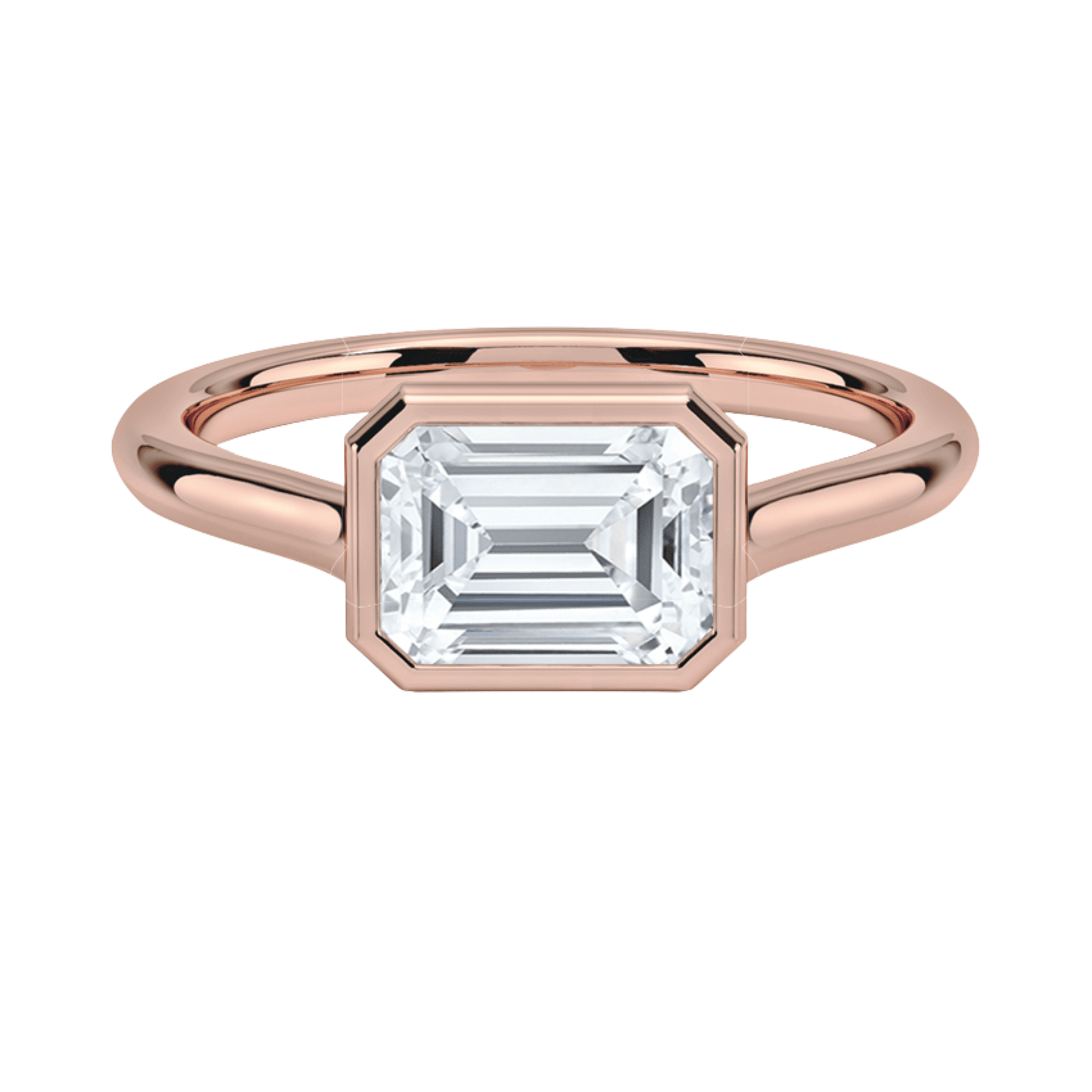 Carrie エメラルドカットEASTWESTセッティングベゼルリング | ラボグロウンダイヤモンド/ダイヤモンド 婚約指輪 ピンクゴールド