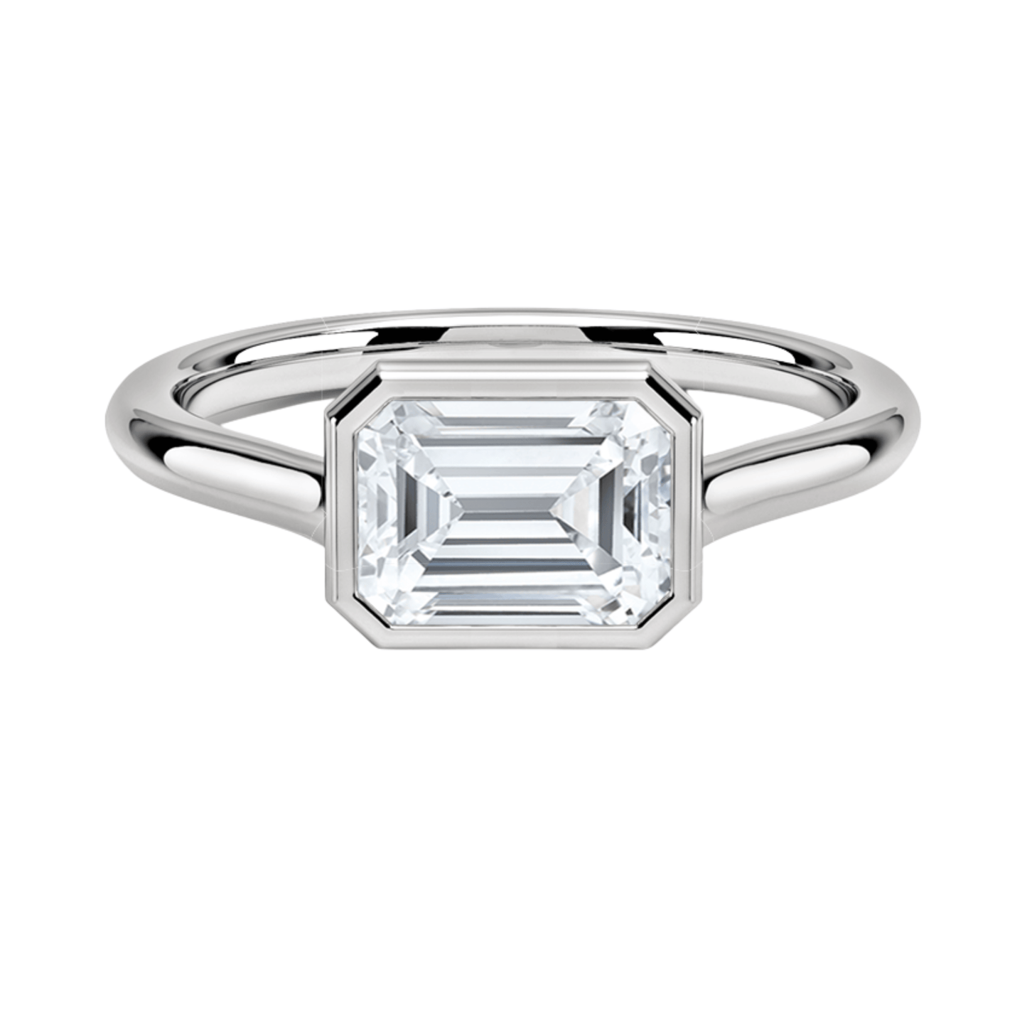 Carrie エメラルドカットEASTWESTセッティングベゼルリング | ラボグロウンダイヤモンド/ダイヤモンド 婚約指輪