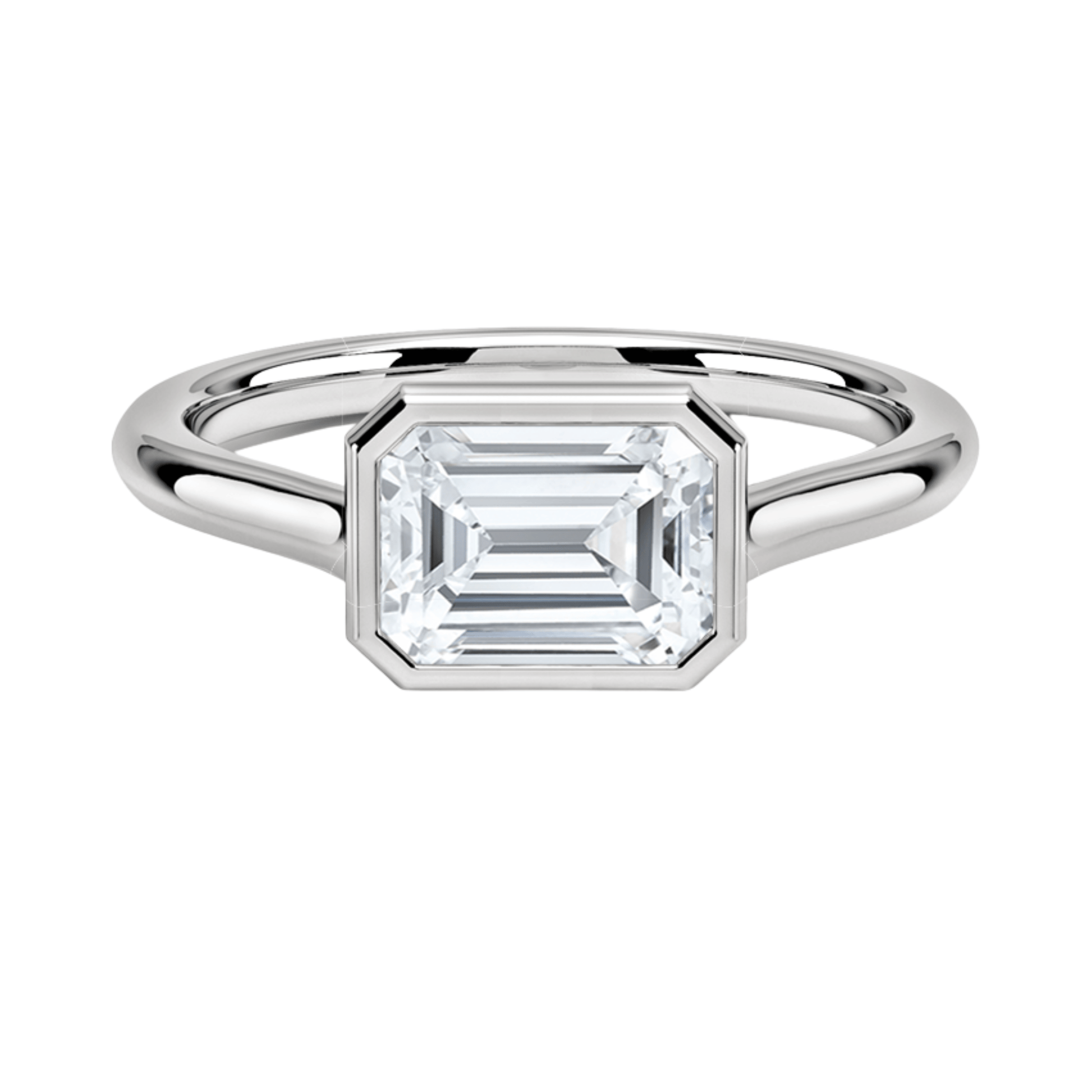 Carrie エメラルドカットEASTWESTセッティングベゼルリング | ラボグロウンダイヤモンド/ダイヤモンド 婚約指輪