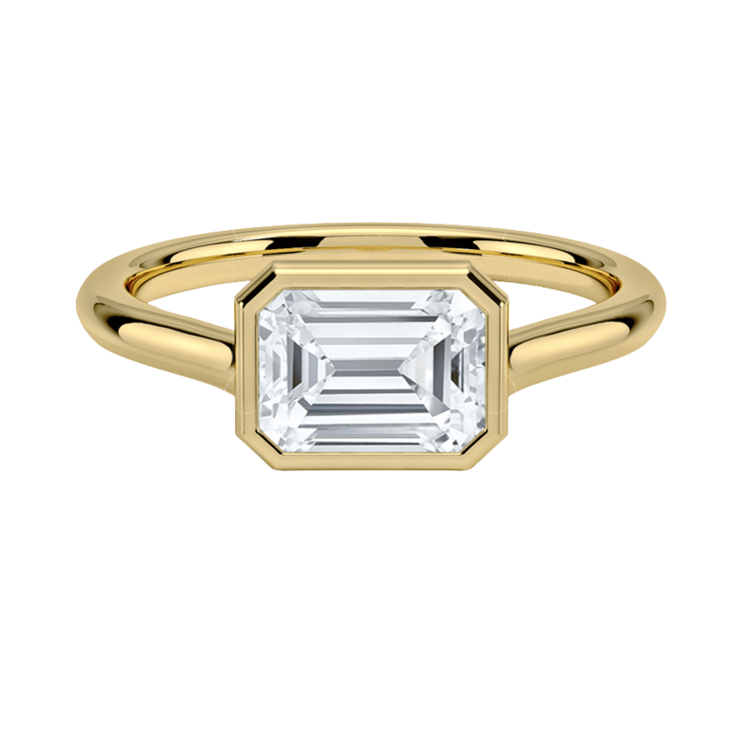 Carrie エメラルドカットEASTWESTセッティングベゼルリング | ラボグロウンダイヤモンド/ダイヤモンド 婚約指輪 イエローゴールド