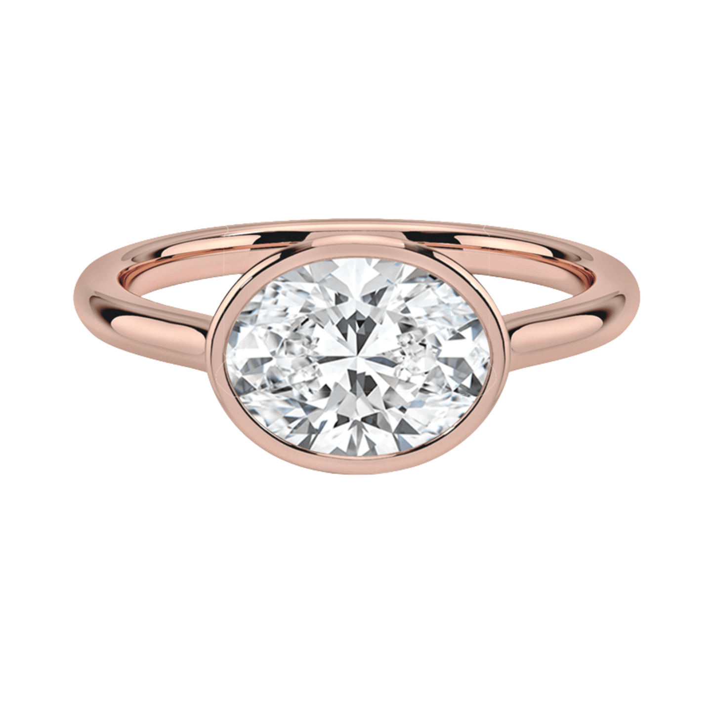 Carrie オーバルカットEASTWESTセッティングベゼルリング | ラボグロウンダイヤモンド/ダイヤモンド 婚約指輪 ピンクゴールド