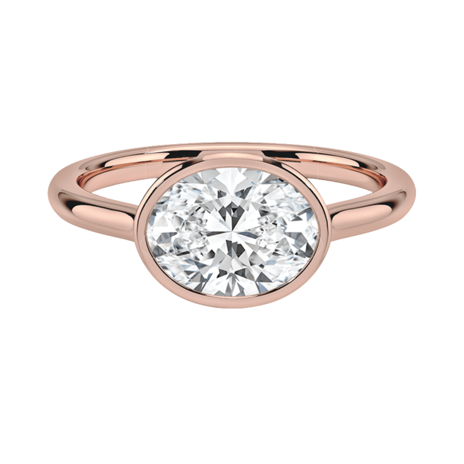 Carrie オーバルカットEASTWESTセッティングベゼルリング | ラボグロウンダイヤモンド/ダイヤモンド 婚約指輪 ピンクゴールド