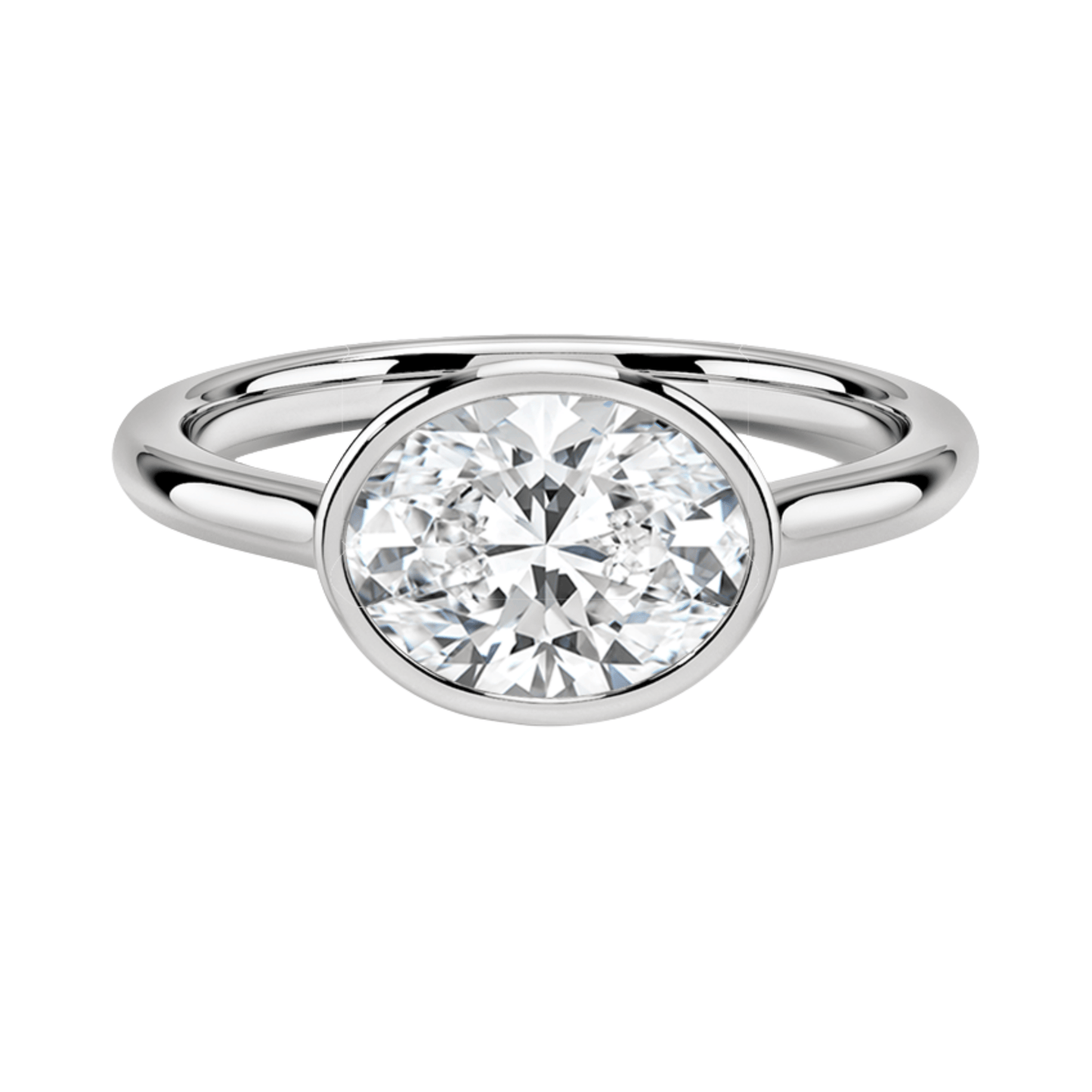 Carrie オーバルカットEASTWESTセッティングベゼルリング | ラボグロウンダイヤモンド/ダイヤモンド 婚約指輪