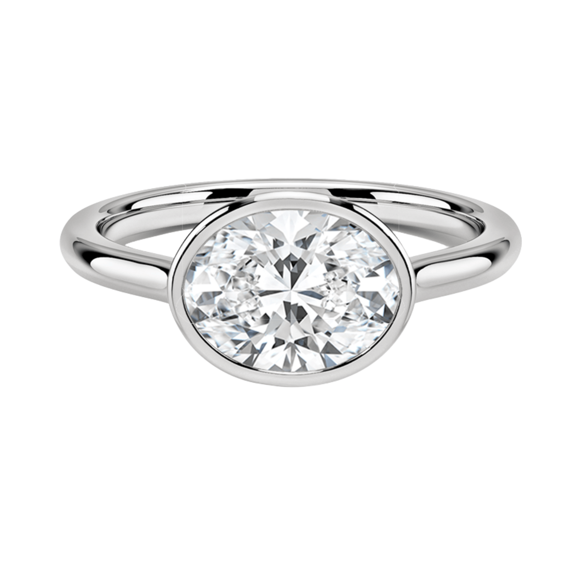 Carrie オーバルカットEASTWESTセッティングベゼルリング | ラボグロウンダイヤモンド/ダイヤモンド 婚約指輪