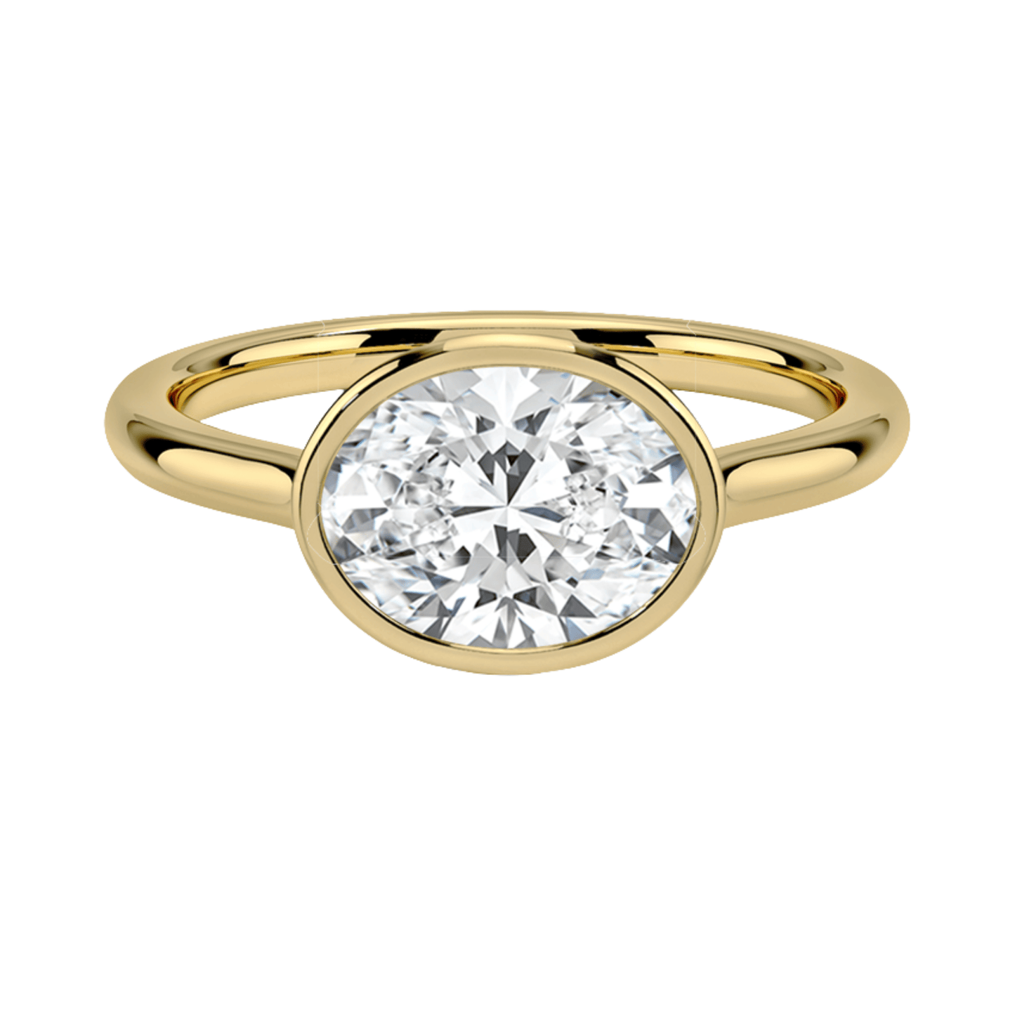 Carrie オーバルカットEASTWESTセッティングベゼルリング | ラボグロウンダイヤモンド/ダイヤモンド 婚約指輪 イエローゴールド