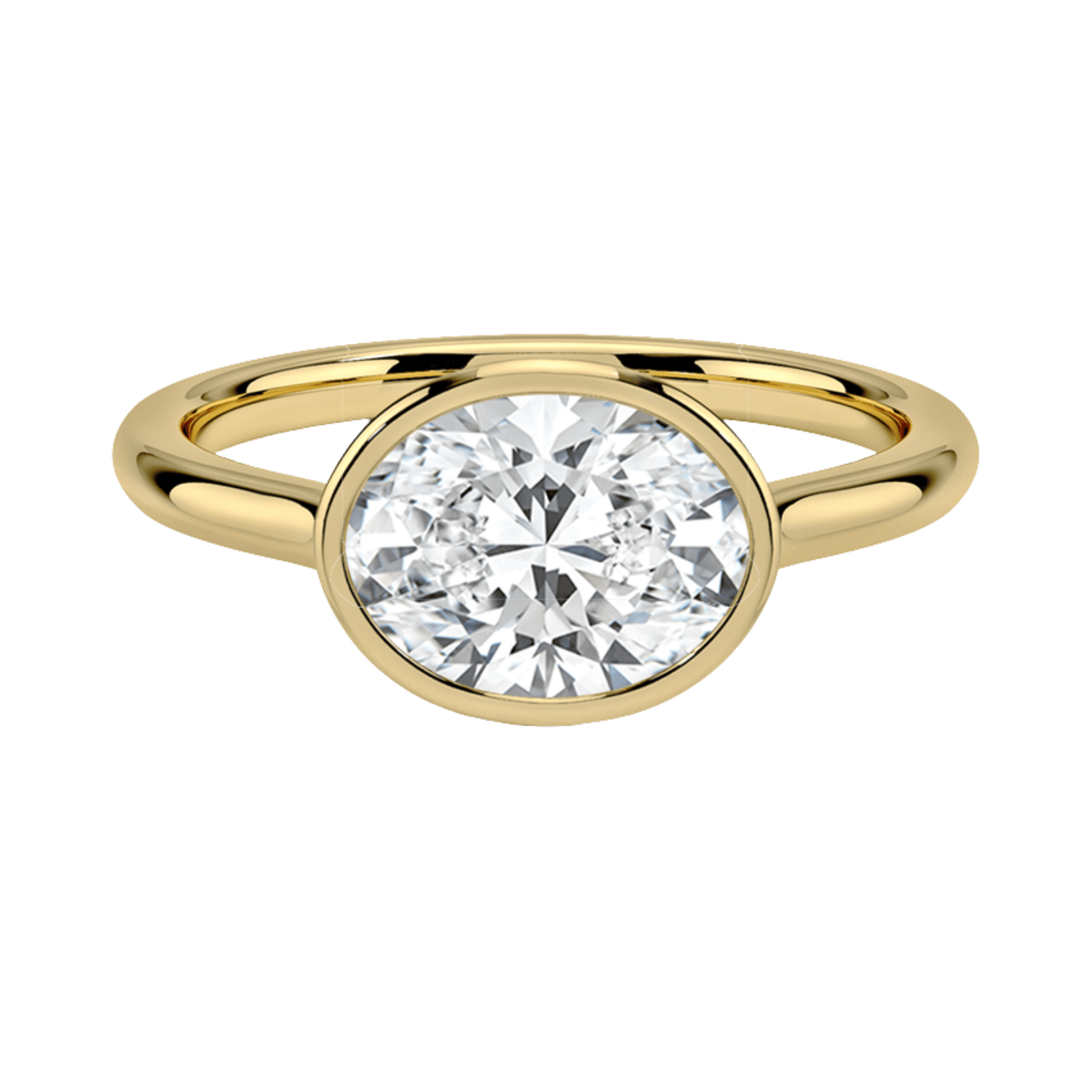 Carrie オーバルカットEASTWESTセッティングベゼルリング | ラボグロウンダイヤモンド/ダイヤモンド 婚約指輪 イエローゴールド