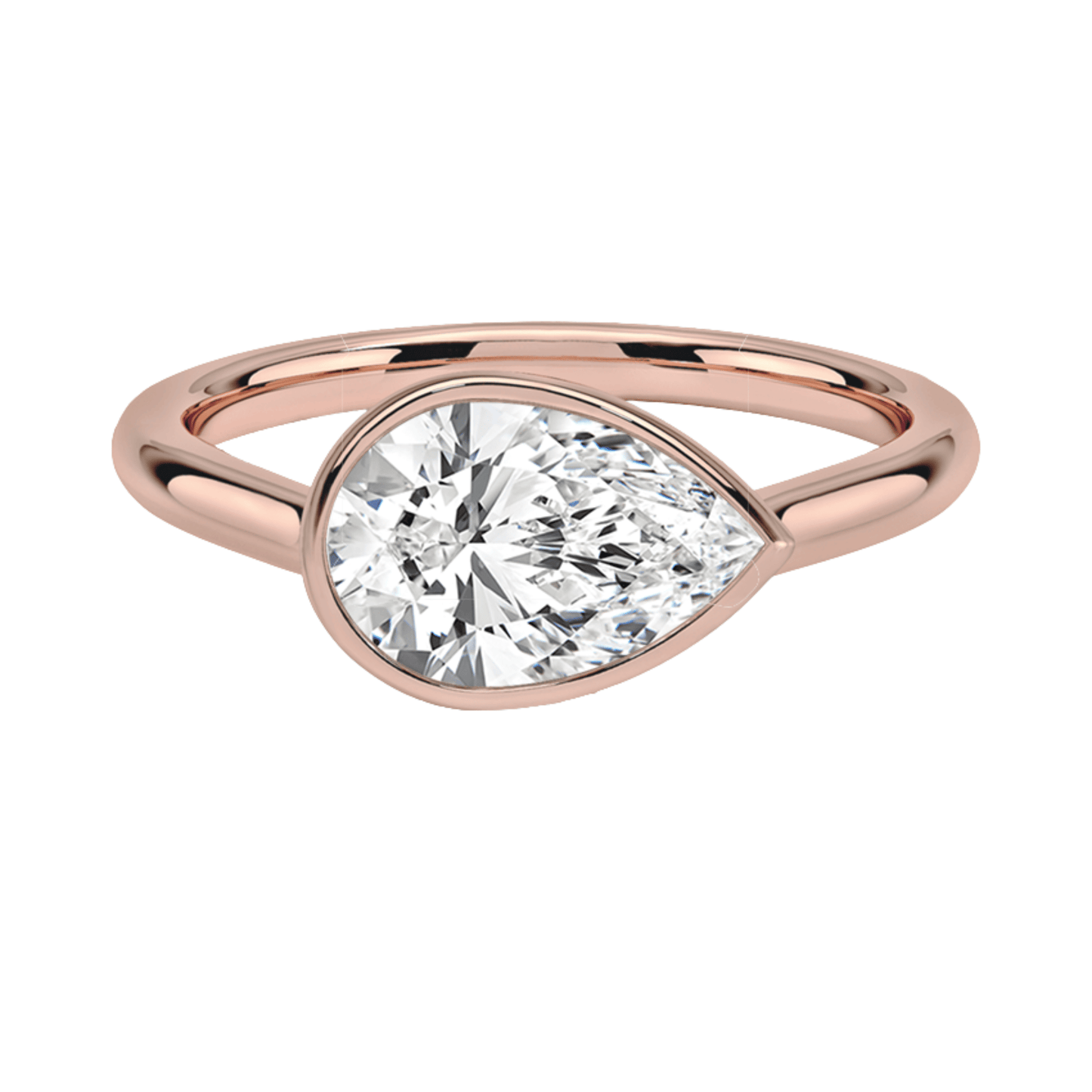 Carrie ペアカットEASTWESTセッティングベゼルリング | ラボグロウンダイヤモンド/ダイヤモンド 婚約指輪 ピンクゴールド