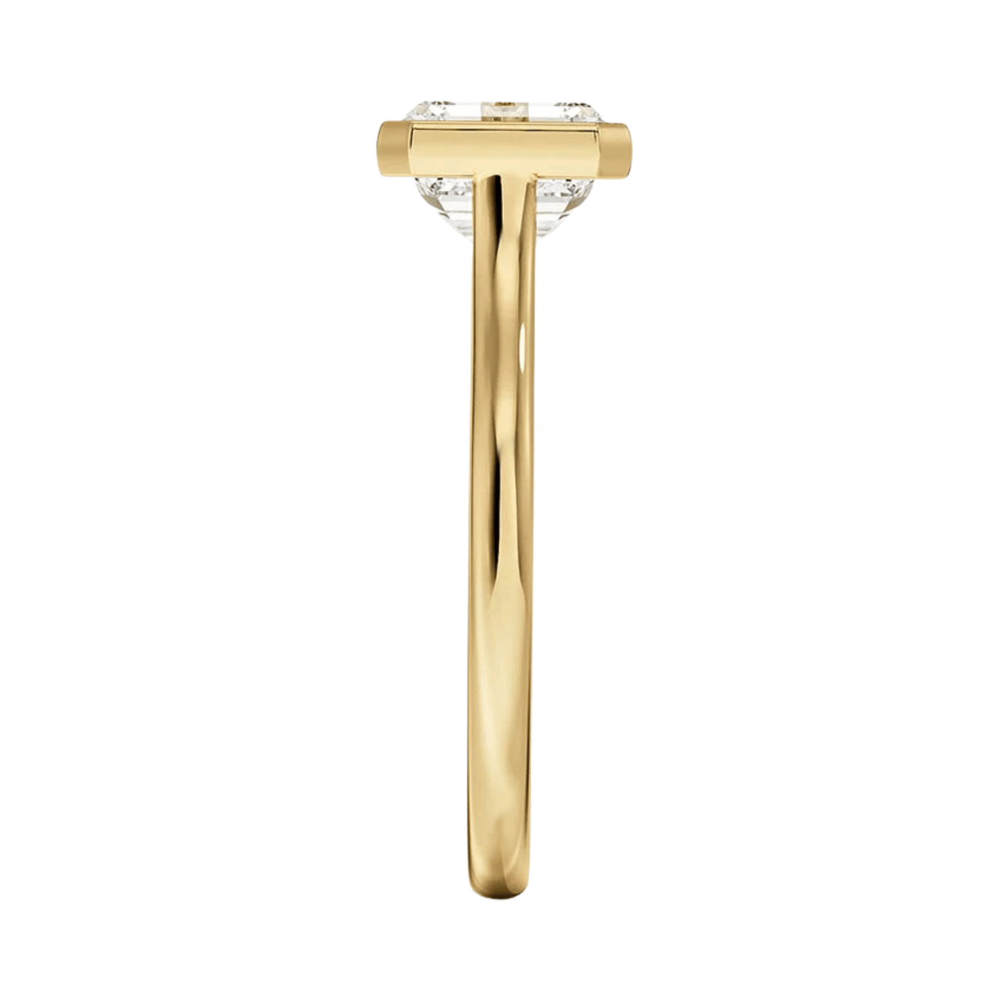 Carrie ペアカットEASTWESTセッティングベゼルリング | ラボグロウンダイヤモンド/ダイヤモンド 婚約指輪 イエローゴールド 縦真横からの画像