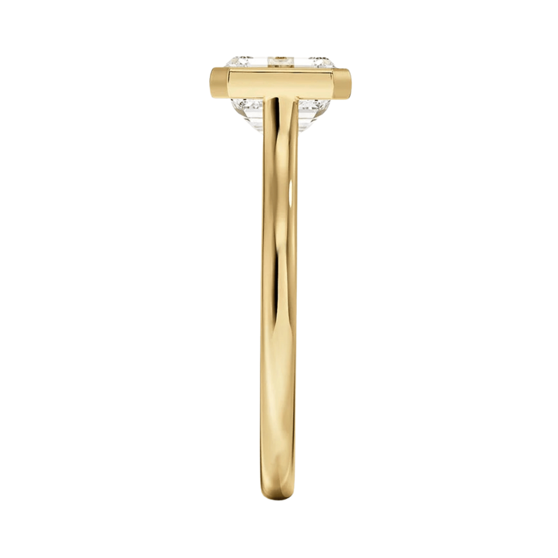 Carrie ペアカットEASTWESTセッティングベゼルリング | ラボグロウンダイヤモンド/ダイヤモンド 婚約指輪 イエローゴールド 縦真横からの画像