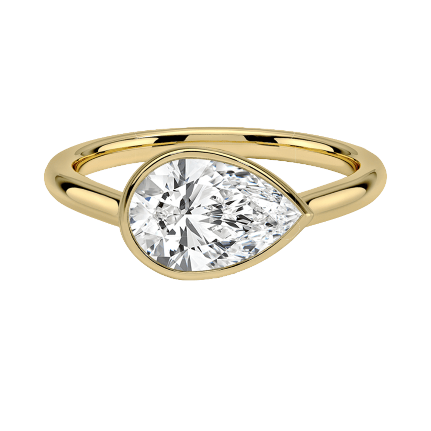 Carrie ペアカットEASTWESTセッティングベゼルリング | ラボグロウンダイヤモンド/ダイヤモンド 婚約指輪 イエローゴールド