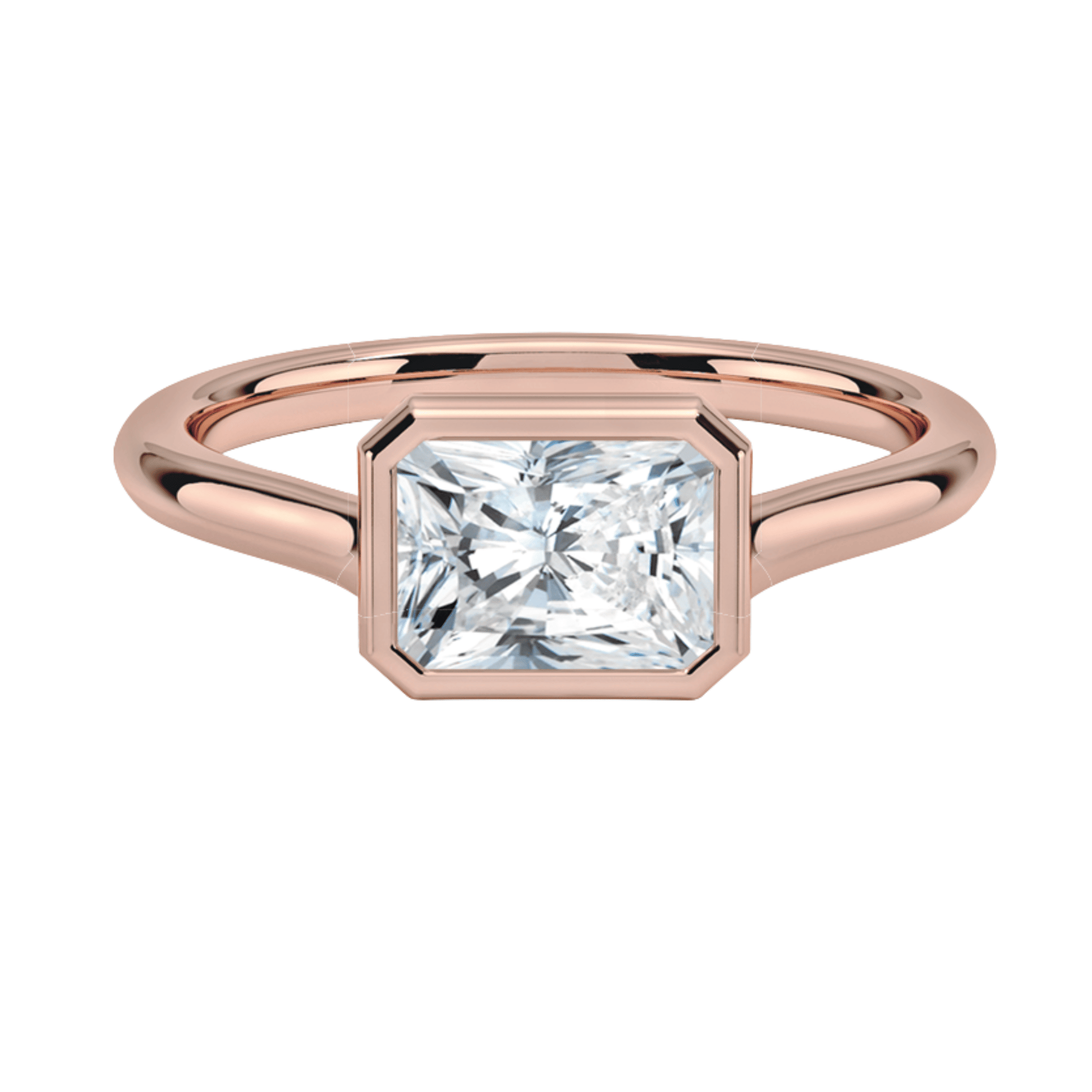 Carrie ラディアントカットEASTWESTセッティングベゼルリング | ラボグロウンダイヤモンド/ダイヤモンド 婚約指輪 ピンクゴールド