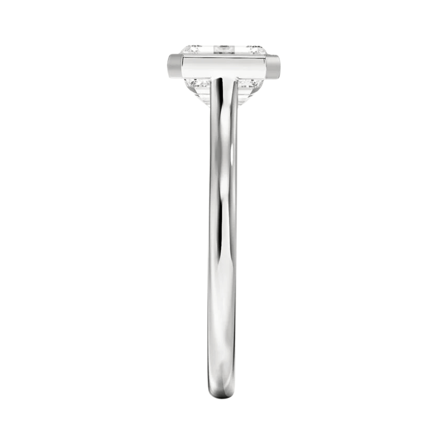 Carrie ラディアントカットEASTWESTセッティングベゼルリング | ラボグロウンダイヤモンド/ダイヤモンド 婚約指輪  縦真横からの画像