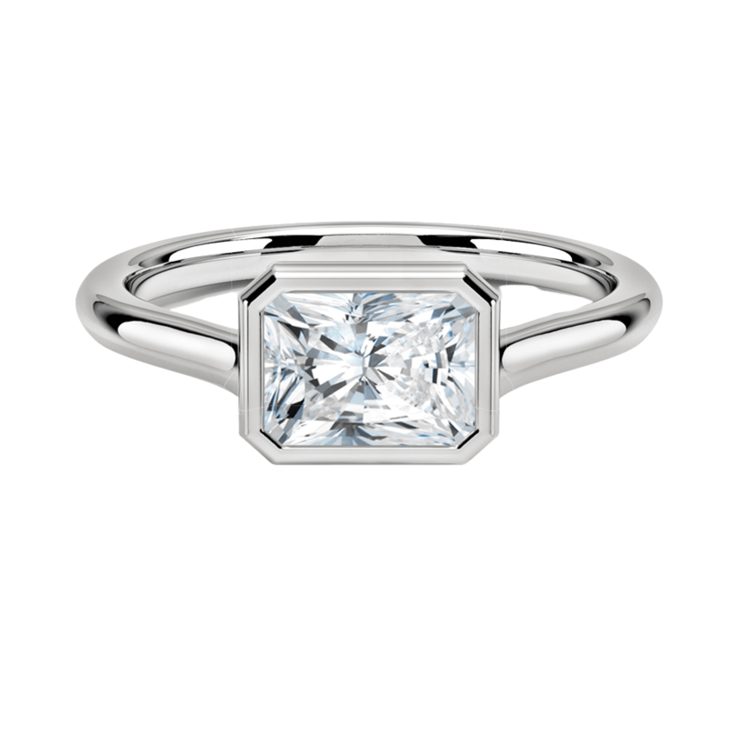 Carrie ラディアントカットEASTWESTセッティングベゼルリング | ラボグロウンダイヤモンド/ダイヤモンド 婚約指輪