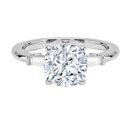 Kate cushion tapered baguette sidestone ring