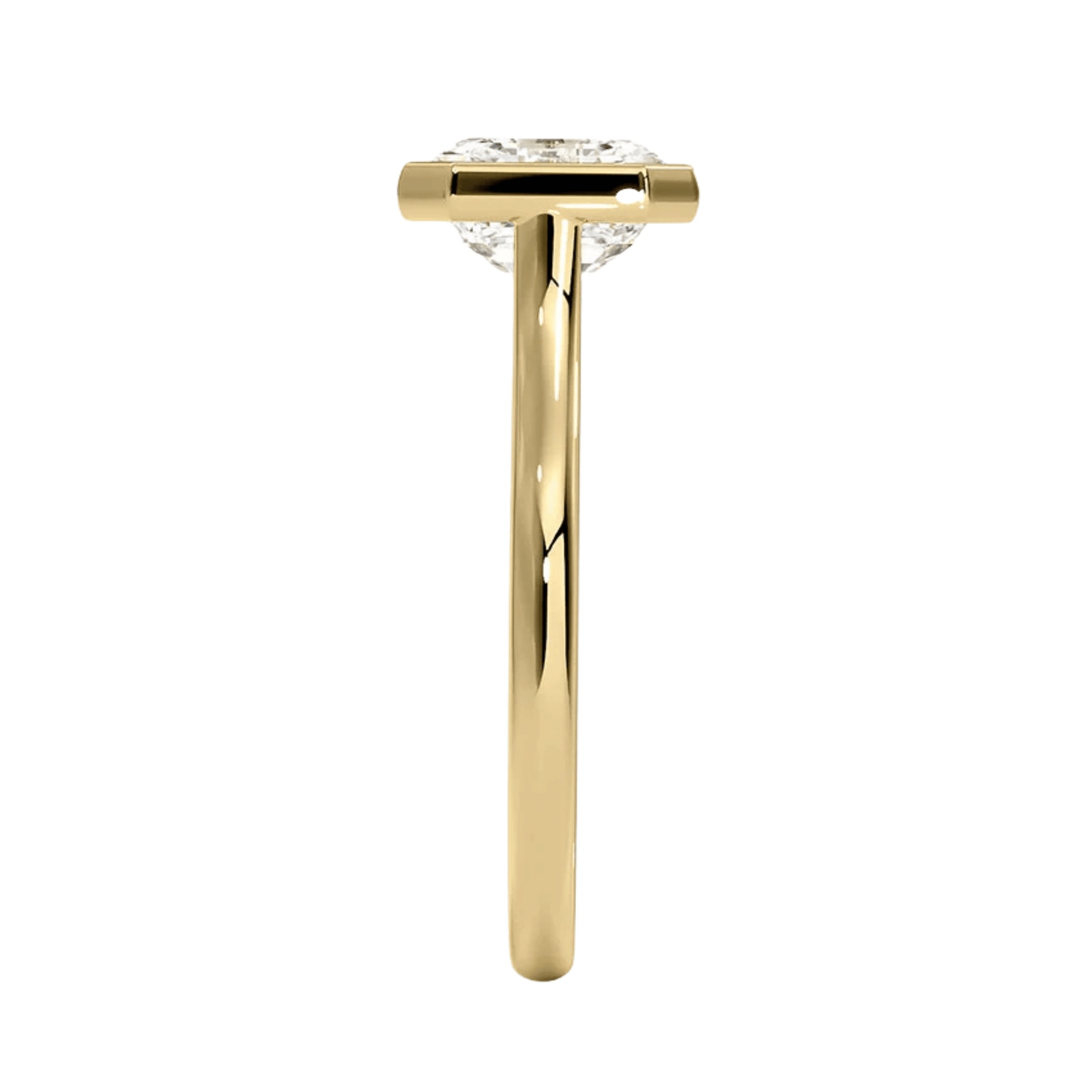 Mira アッシャーカット ベゼルリング | ラボグロウンダイヤモンド/ダイヤモンド 婚約指輪 イエローゴールド 縦真横からの画像