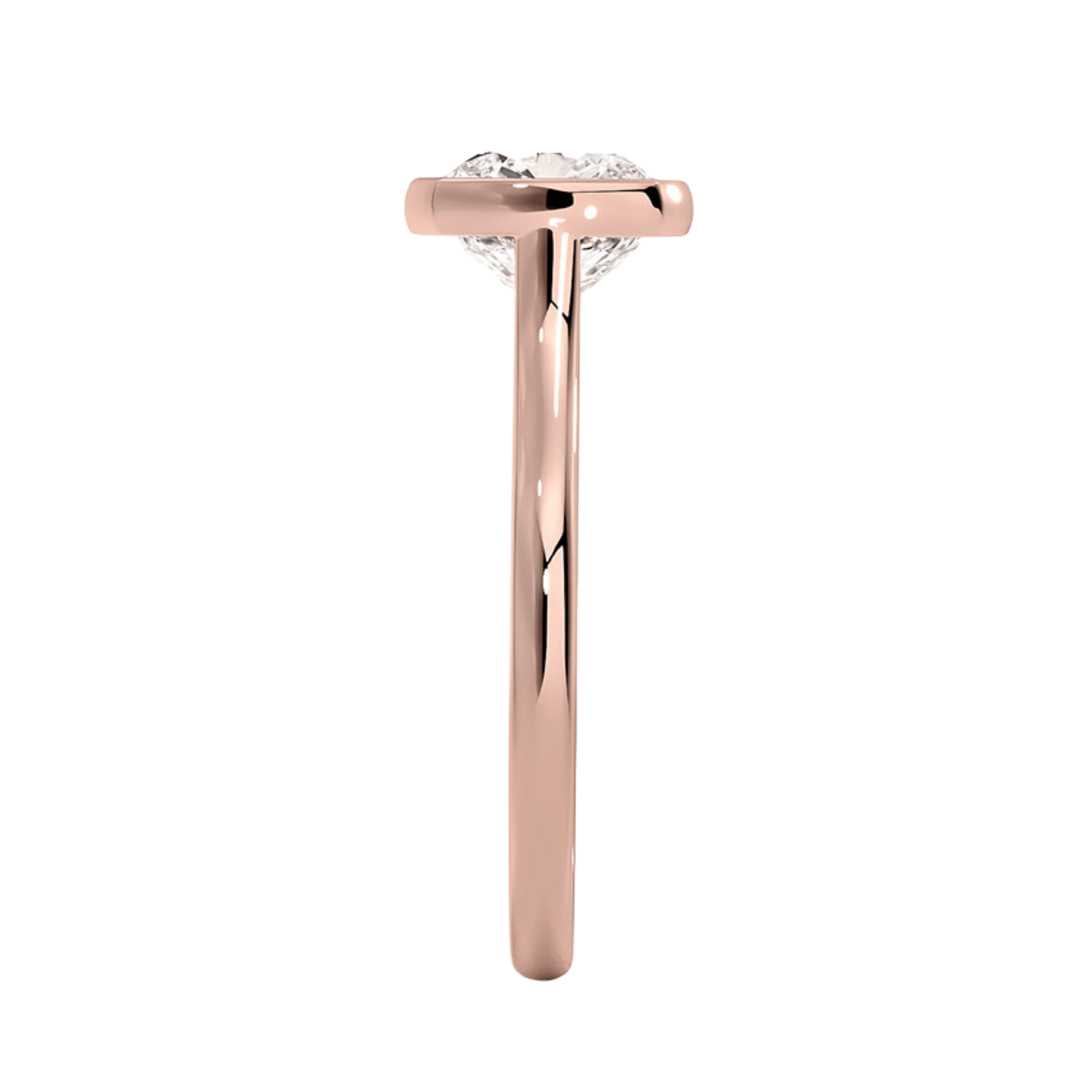 Mira クッションカット ベゼルリング | ラボグロウンダイヤモンド/ダイヤモンド 婚約指輪 ピンクゴールド 縦真横からの画像