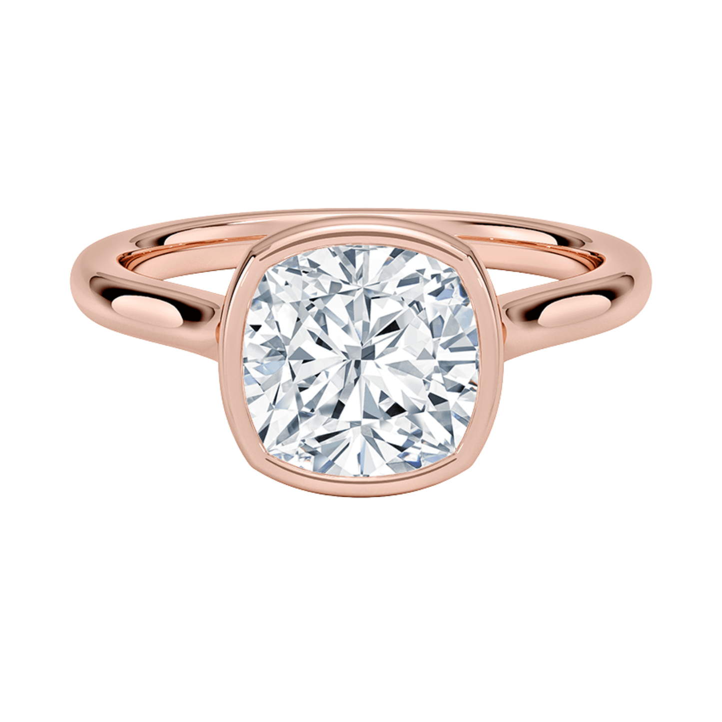 Mira クッションカット ベゼルリング | ラボグロウンダイヤモンド/ダイヤモンド 婚約指輪 ピンクゴールド