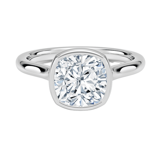 Mira クッションカット ベゼルリング | ラボグロウンダイヤモンド/ダイヤモンド 婚約指輪