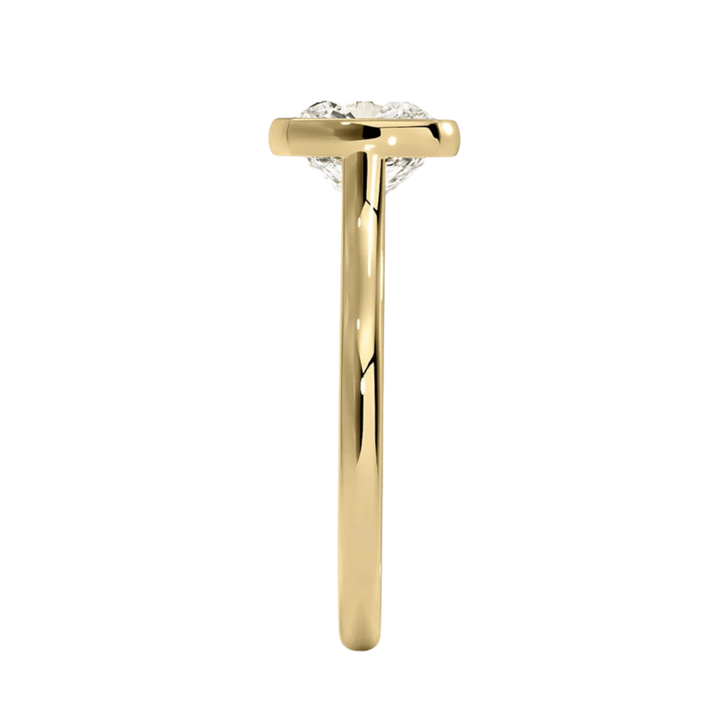 Mira クッションカット ベゼルリング| ラボグロウンダイヤモンド/ダイヤモンド 婚約指輪 イエローゴールド 縦真横からの画像