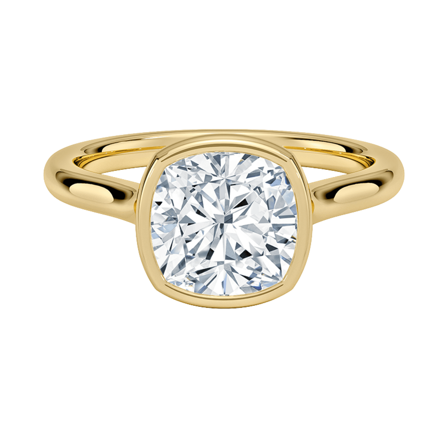 Mira クッションカット ベゼルリング | ラボグロウンダイヤモンド/ダイヤモンド 婚約指輪 イエローゴールド