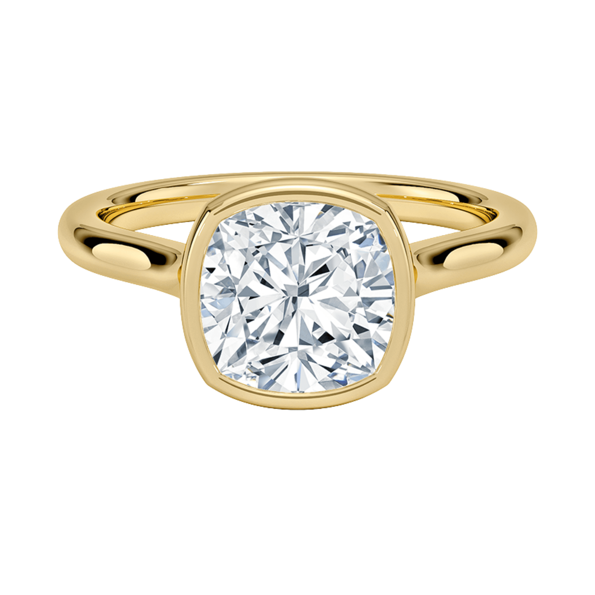 Mira クッションカット ベゼルリング | ラボグロウンダイヤモンド/ダイヤモンド 婚約指輪 イエローゴールド