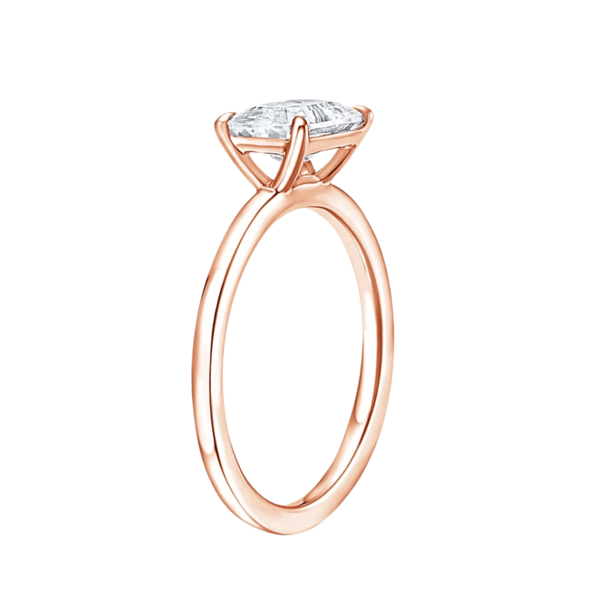 SamanthaクッションカットEASTWESTセッティングリング | ラボグロウンダイヤモンド/ダイヤモンド 婚約指輪 ピンクゴールド 縦斜めからの画像