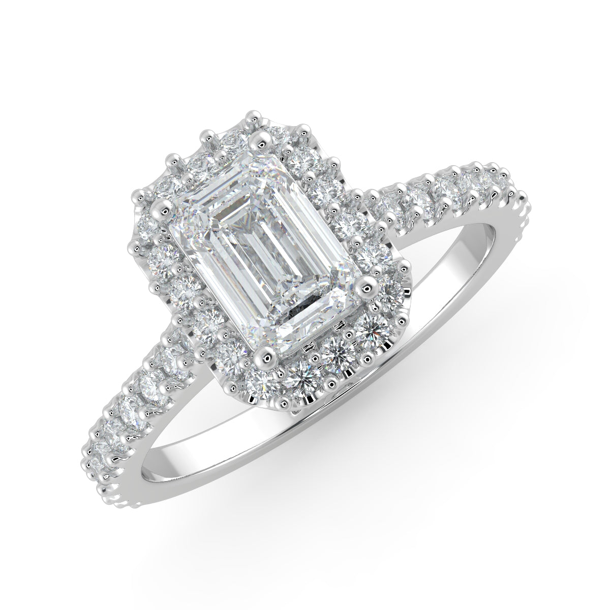 Marie Secret Halo Ring Emerald Cut Diamond