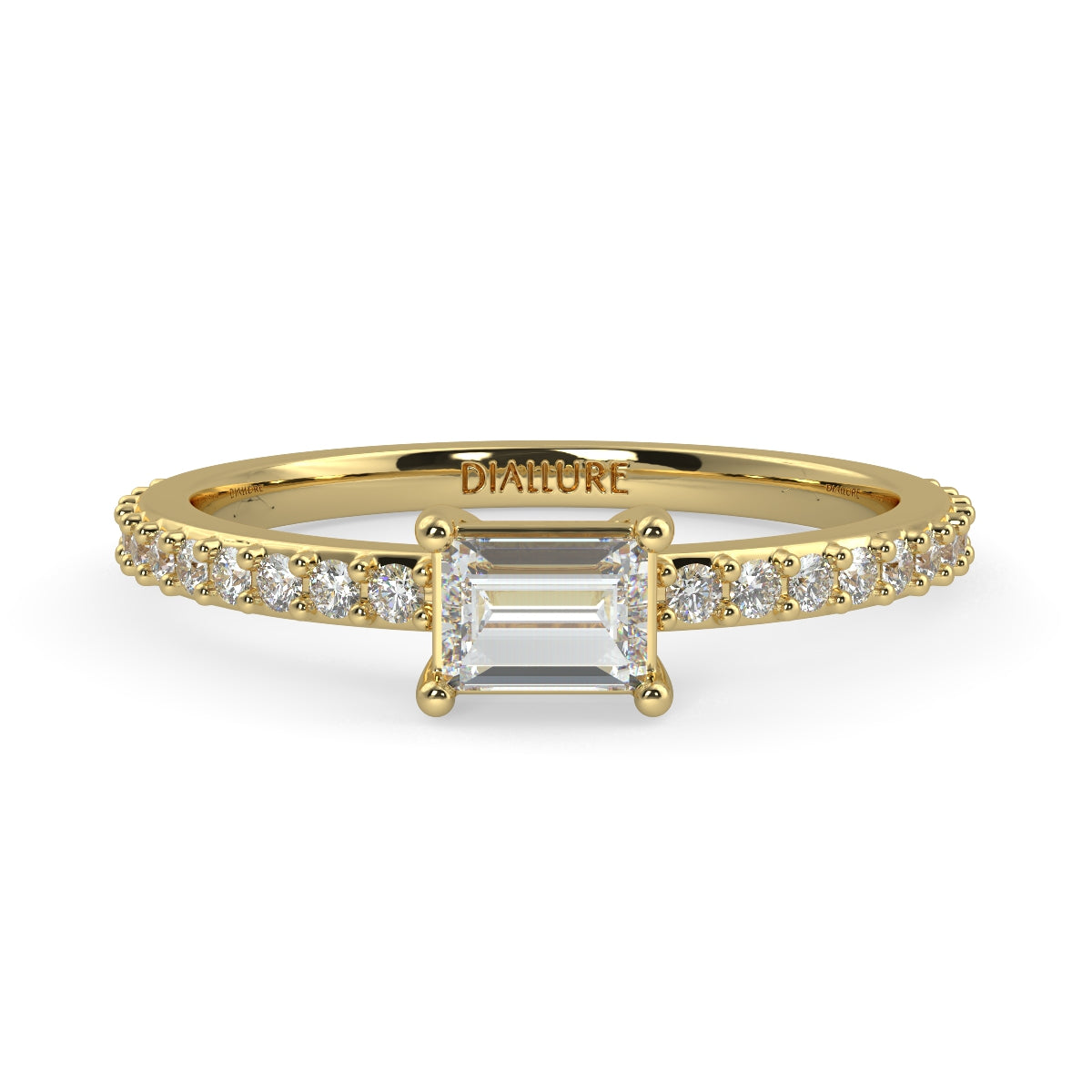 Stella Pave Ring with Straight Baguette Cut Diamonds 