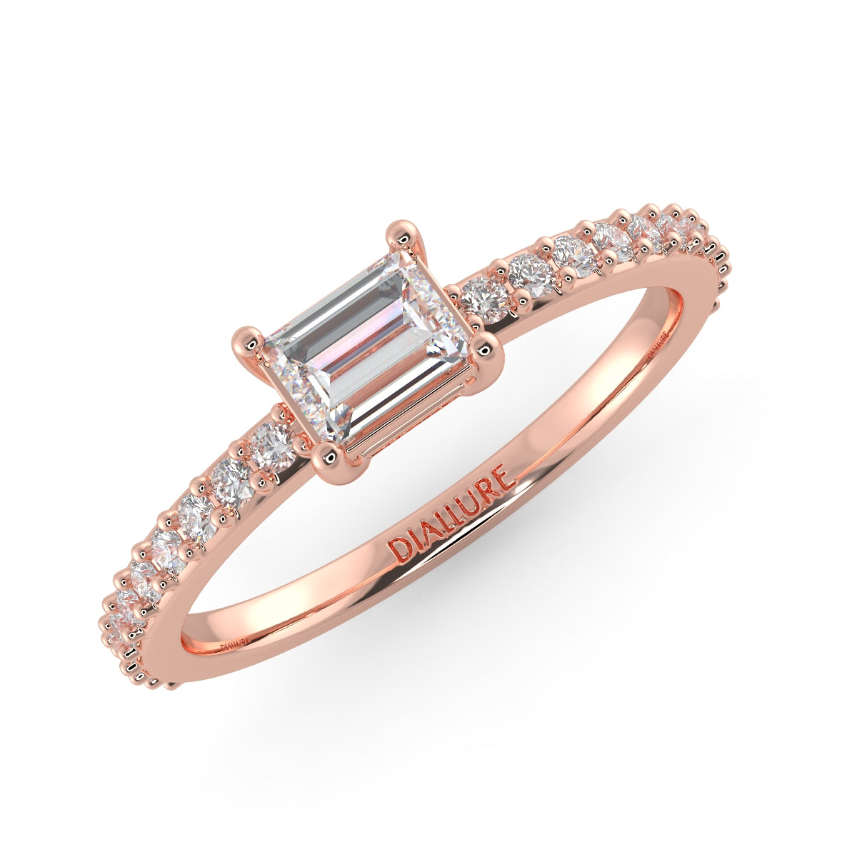 Stella Pave Ring with Straight Baguette Cut Diamonds 